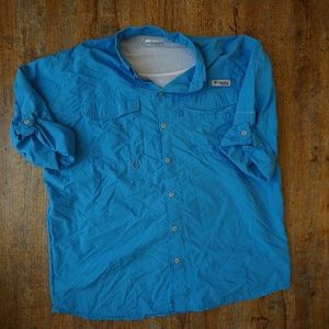 Columbia Blue Fishing Hiking PFG Long Sleeve Shirt Large